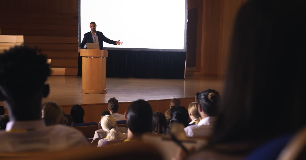 Businessman giving a speech