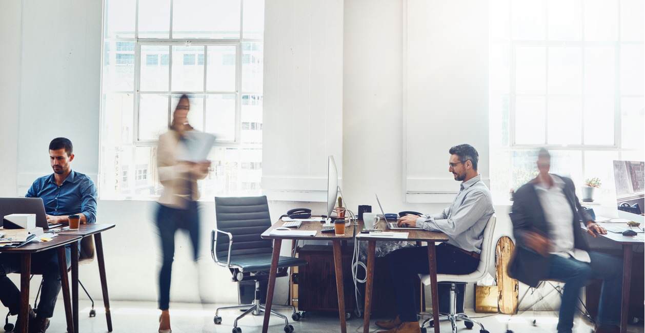 manager working in busy office