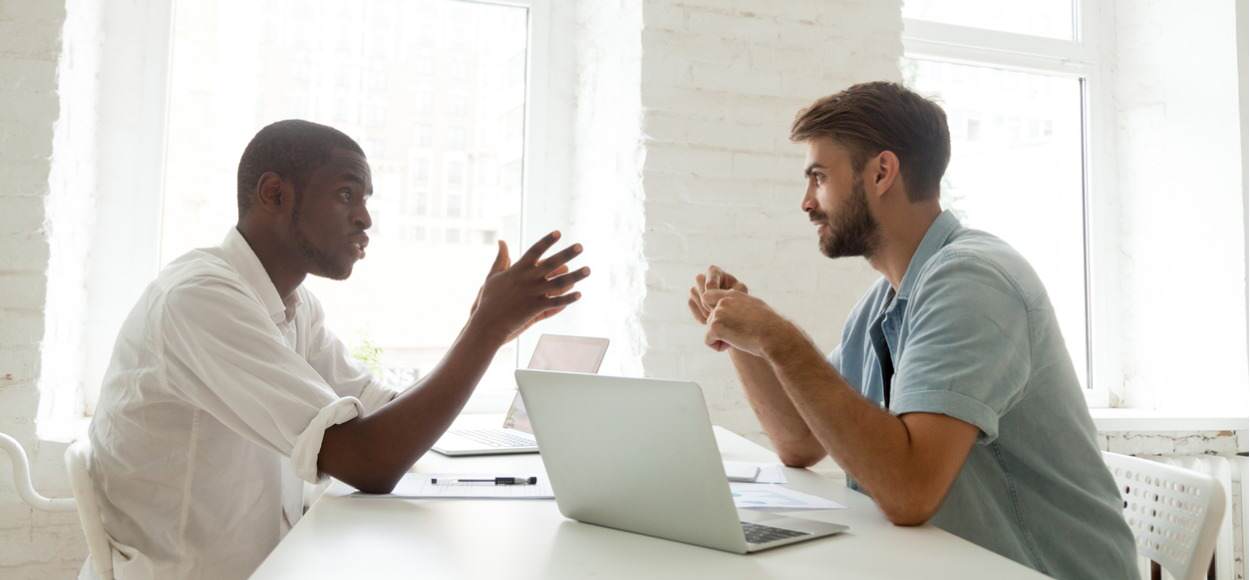 Two colleagues brainstorming a new startup