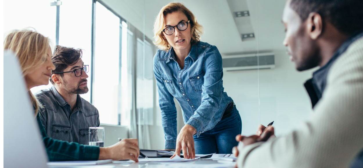 business woman leads discussion