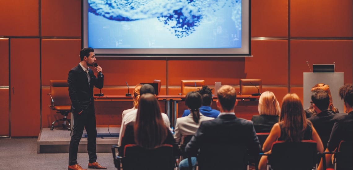 Speaking at a public event