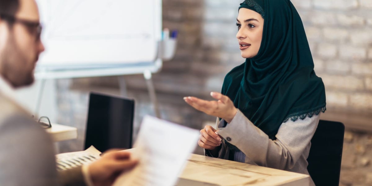 Muslim lady at a job interview