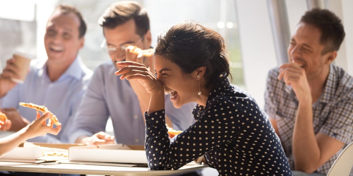 laughing office workers