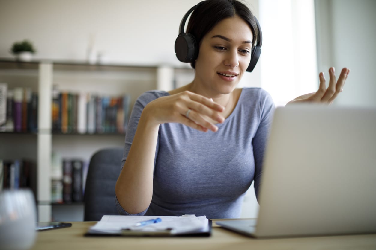 woman talking on conference call