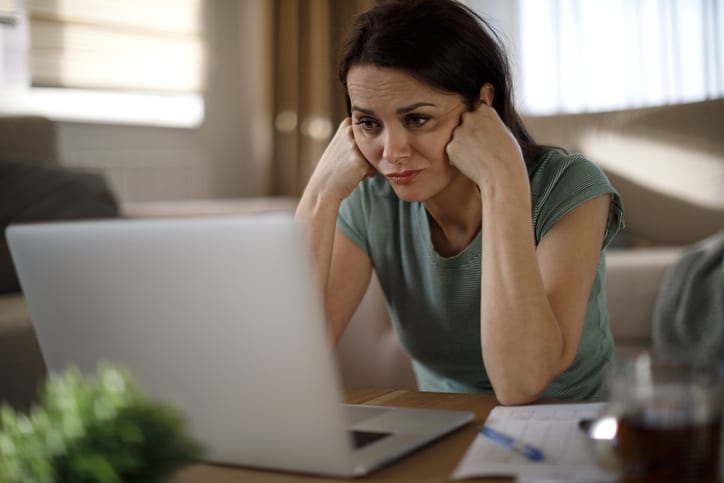 Woman struggling with new technology