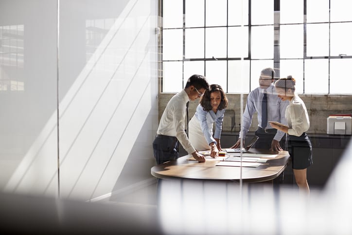 team having stand-up meeting