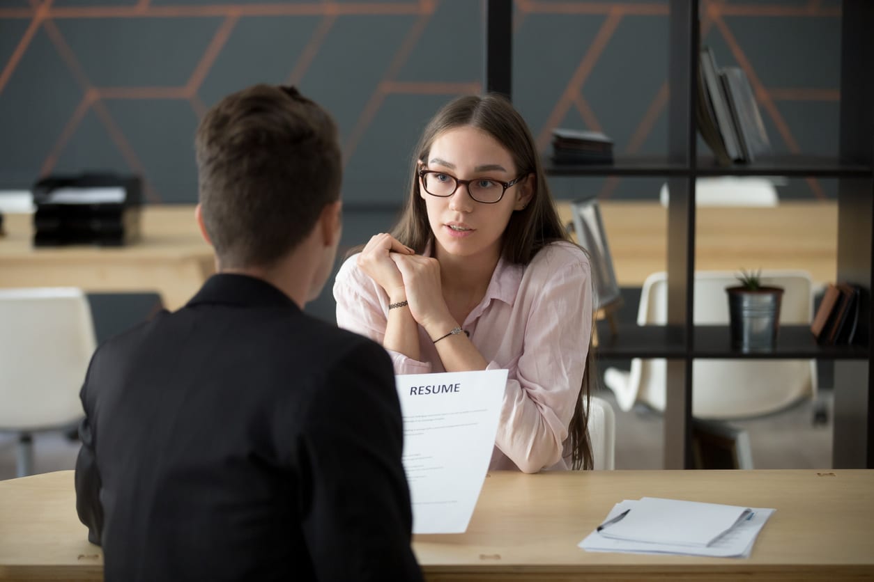 female applicant in interview