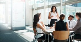 Shot of a group of businesspeople having a meeting in a modern office