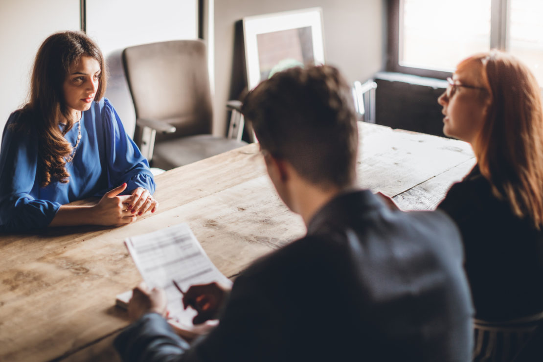 Woman on job interview in modern office